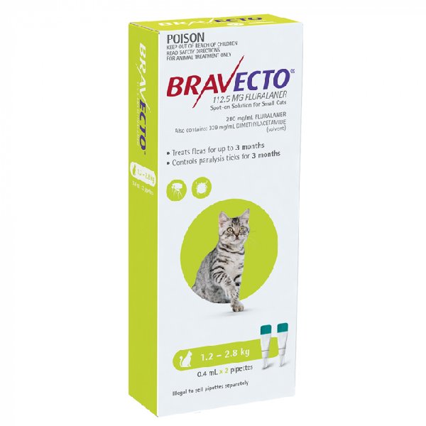 Bravecto Spot On Cats Green 1.2 to 2.8kg 2 Pack