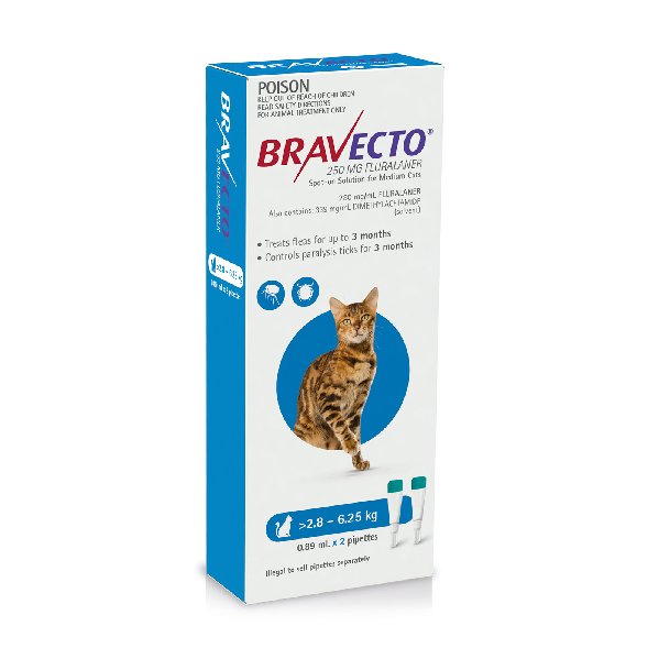 Bravecto Spot On Cats Blue 2.8 to 6.25kg 2 Pack