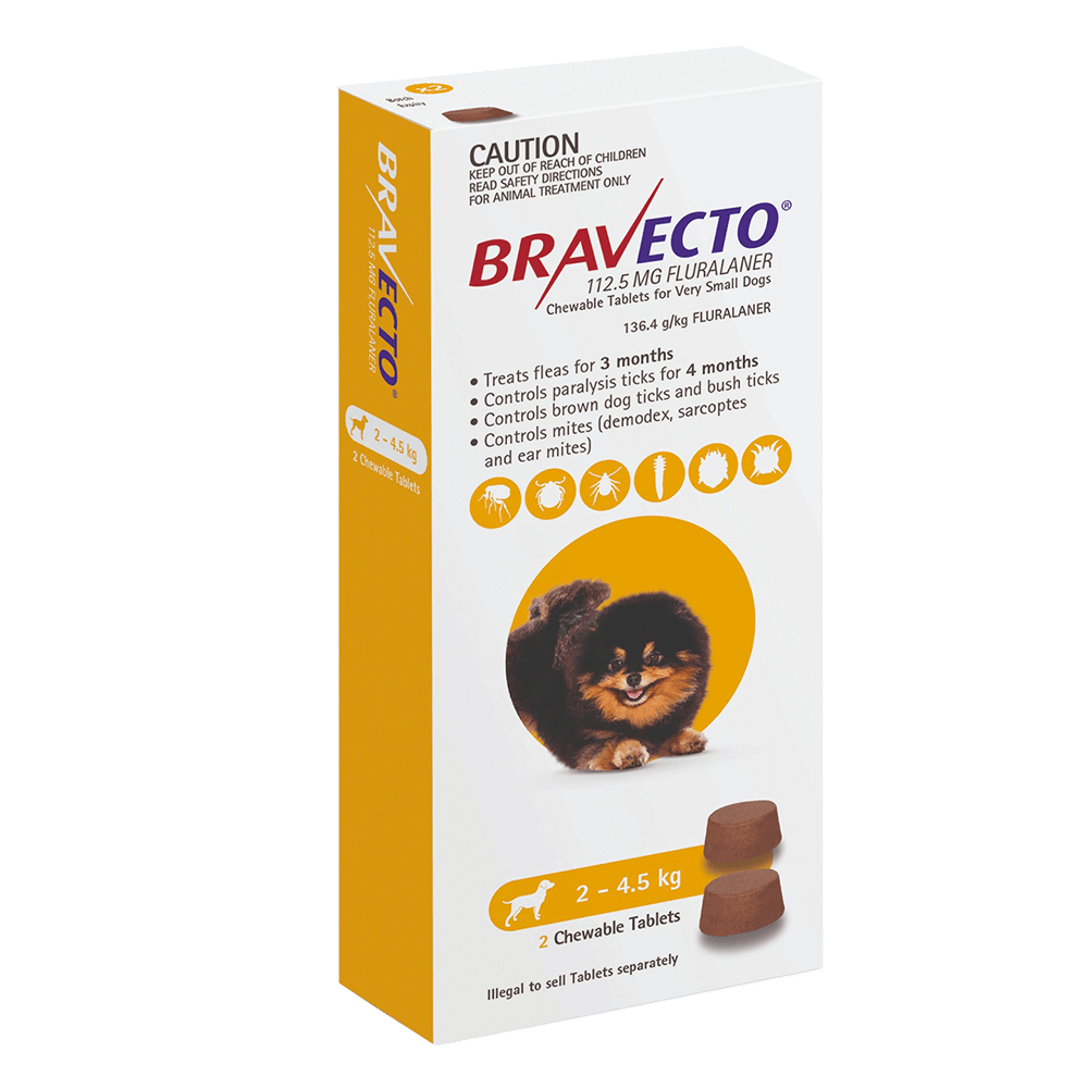 Bravecto Chews for Dogs Yellow 2-4.5kg 2pack