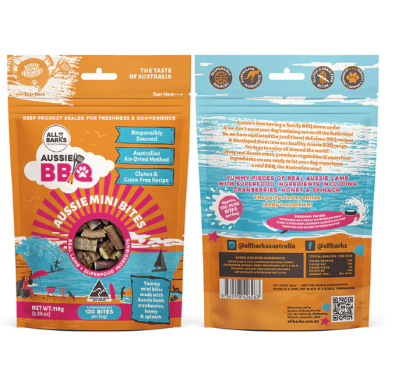 All Barks Aussie Mini Bites Lamb & Superfood Dog Treats 110g (Approx 130)