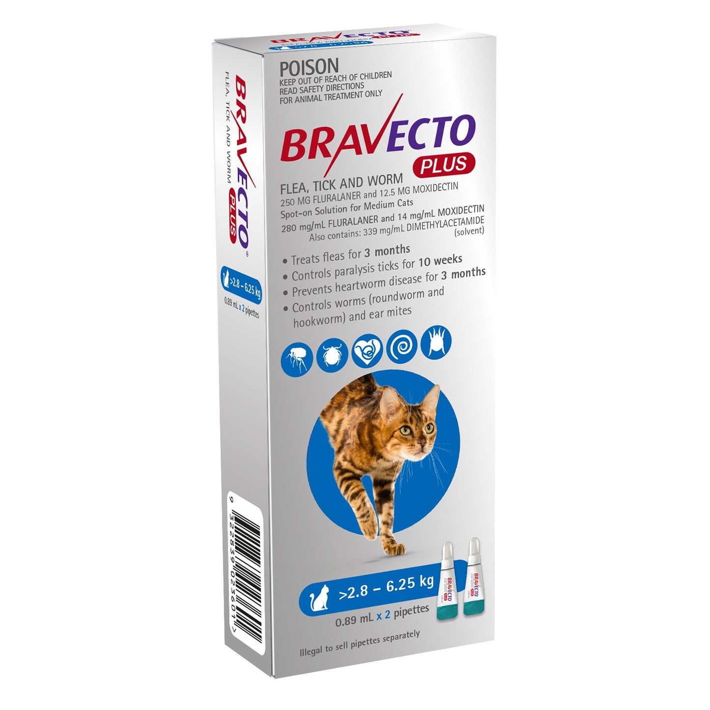 Bravecto Plus For Cats Blue 2.8 to 6.25kg