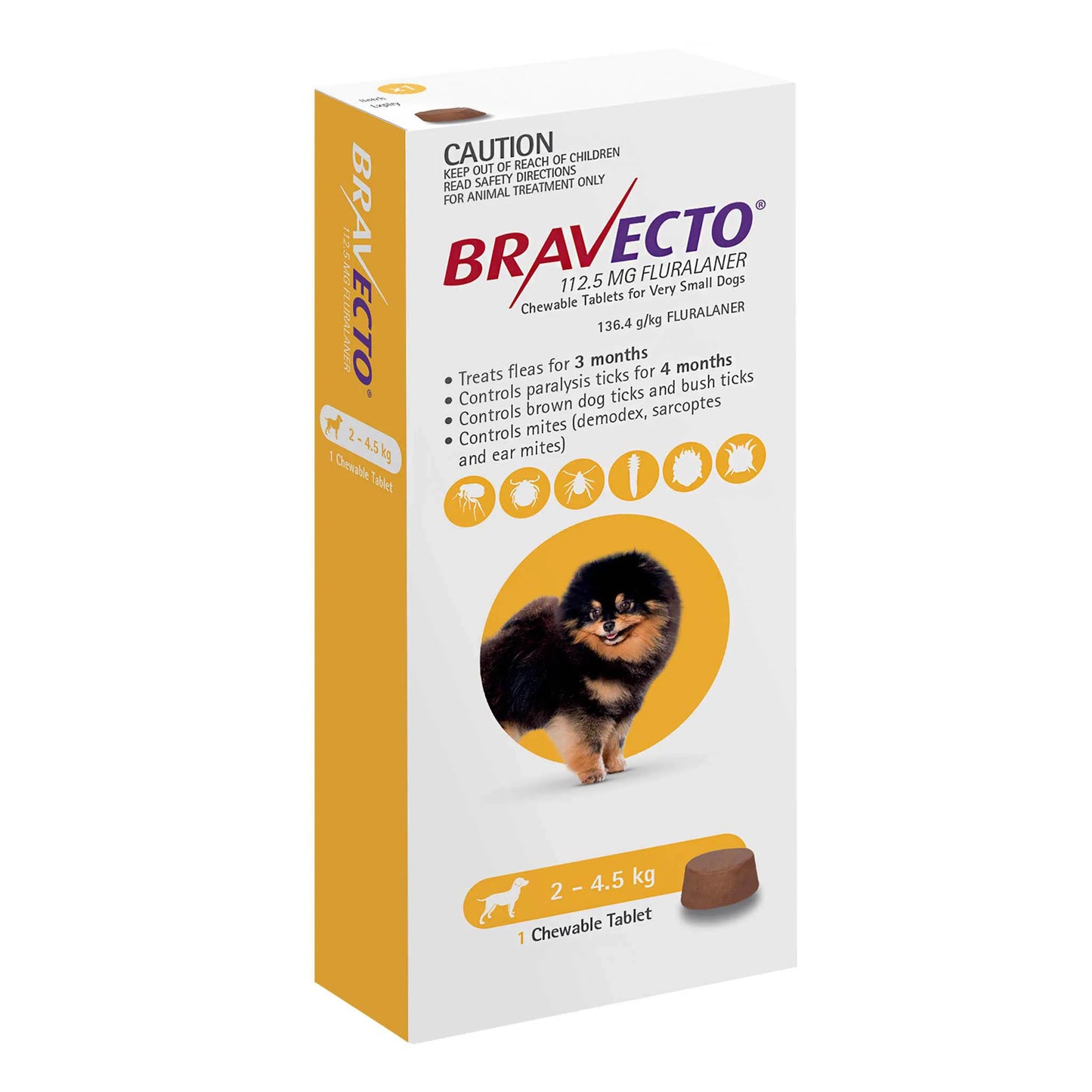 Bravecto Chew For Dogs Yellow 2 - 4.5kg Single Tablet