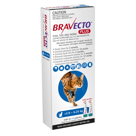 Bravecto Plus For Cats Blue 2.8 to 6.25kg