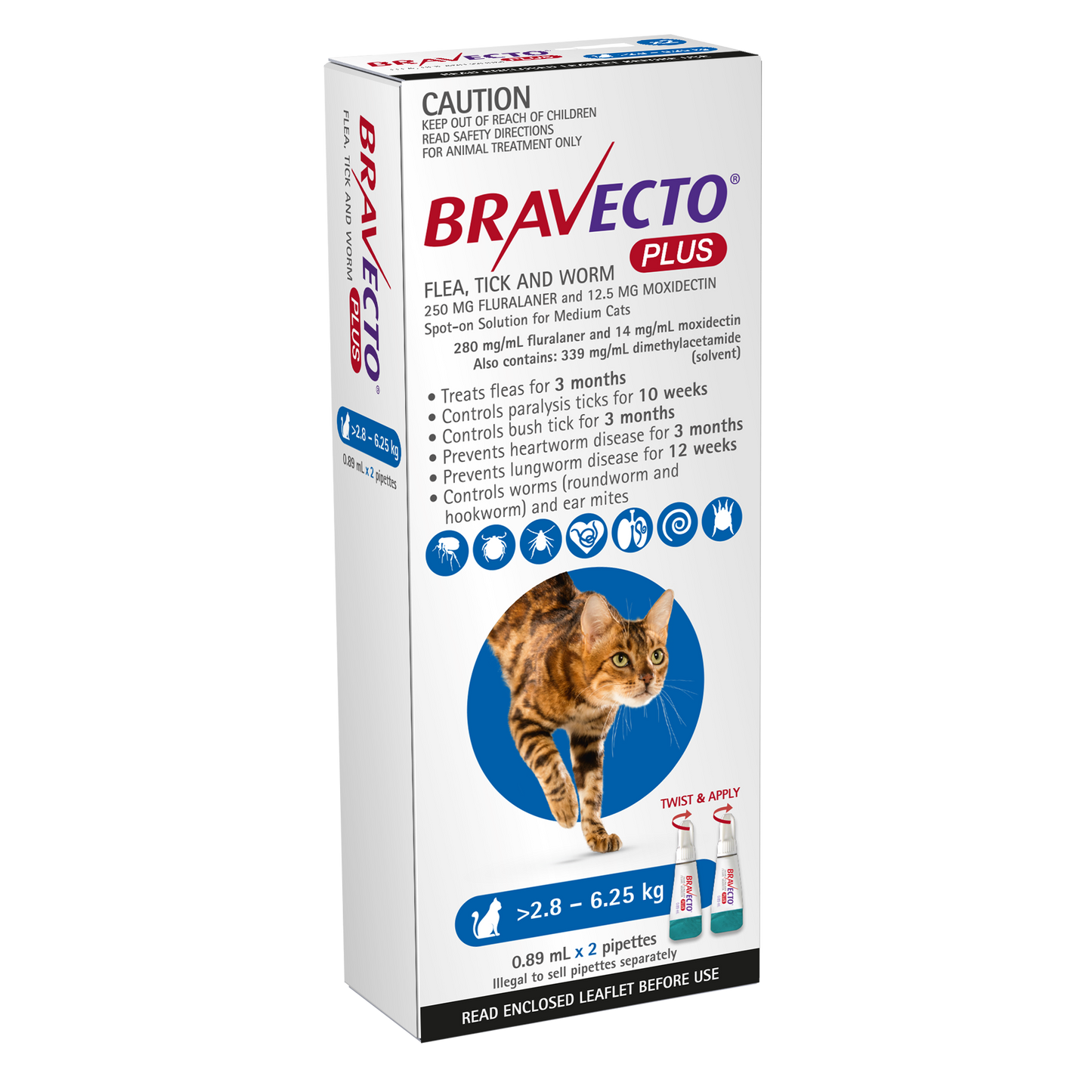 Bravecto Plus For Cats Blue 2.8 to 6.25kg