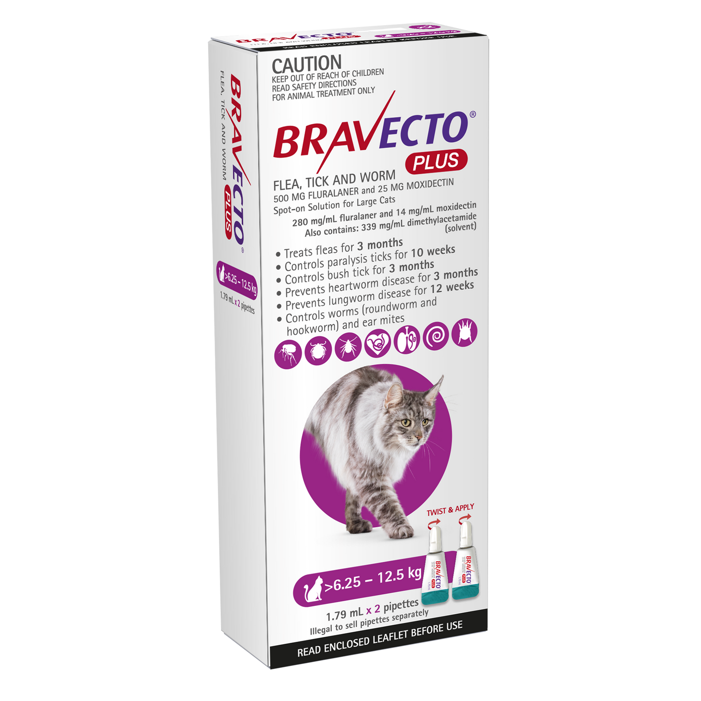Bravecto Plus Cat Purple 6.25 to 12.5kg 2 Pack