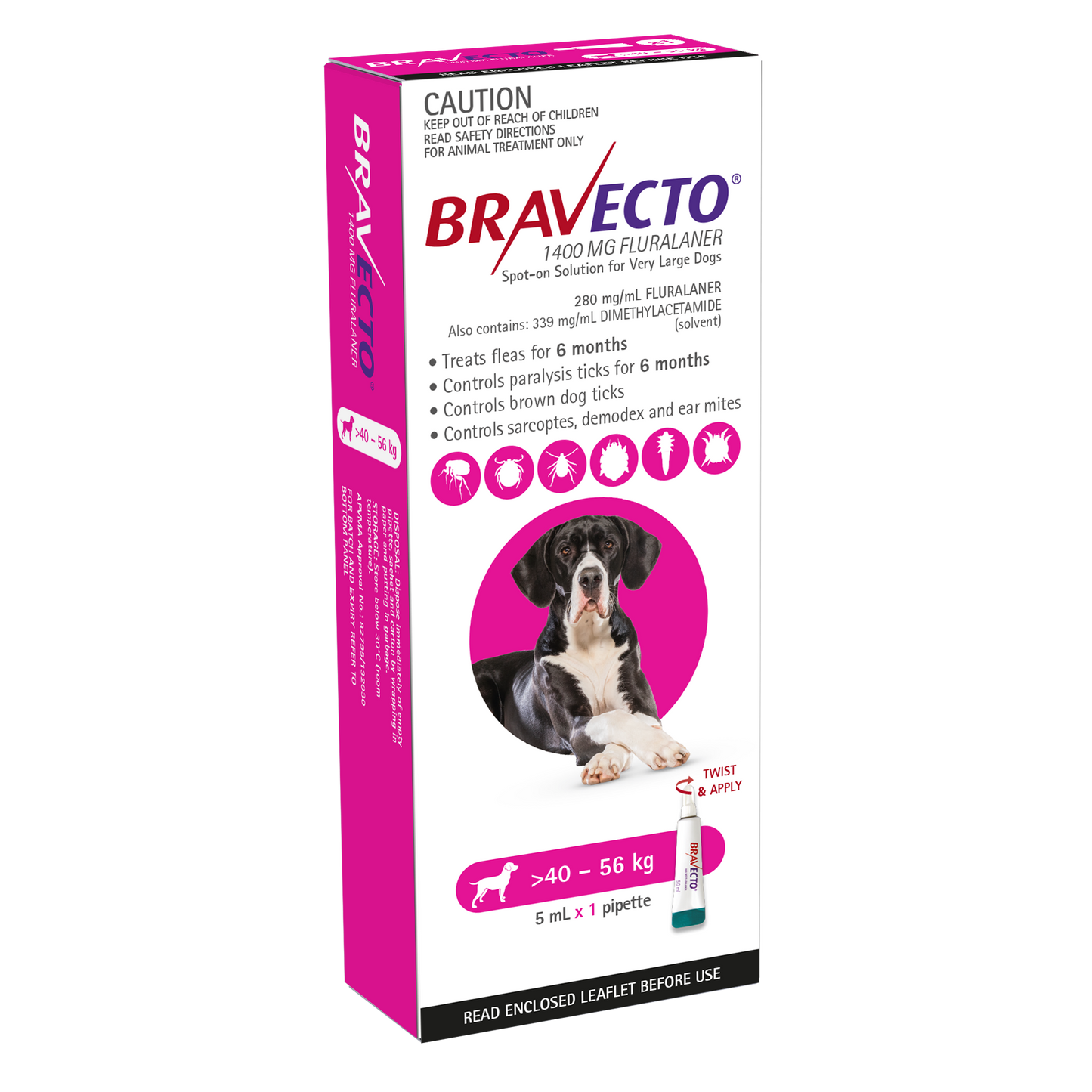 Bravecto Spot On Dog Pink 40 to 56kg Single