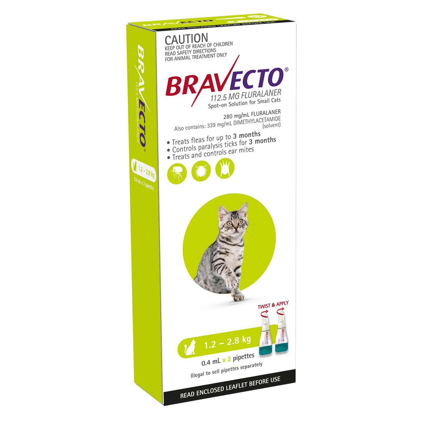 Bravecto Spot On Cats Green 1.2 to 2.8kg 2 Pack