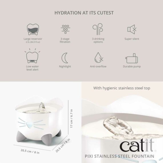 Catit Pixi Cat Fountain Stainless Steel 2.5 Litre