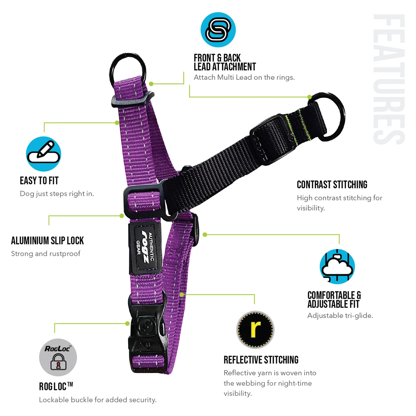 Rogz Utility Balance Harness Purple Small