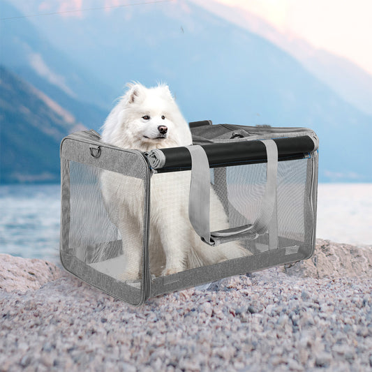 Pawz 3 in 1 Pet Soft Crate Dog Cat Carrier XL Size Grey-1975420341580861446