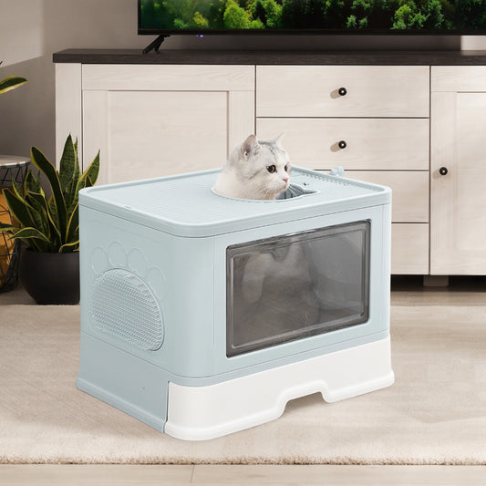 PaWz Foldable Cat Litter Box Tray Enclosed Blue-1975420460065755142