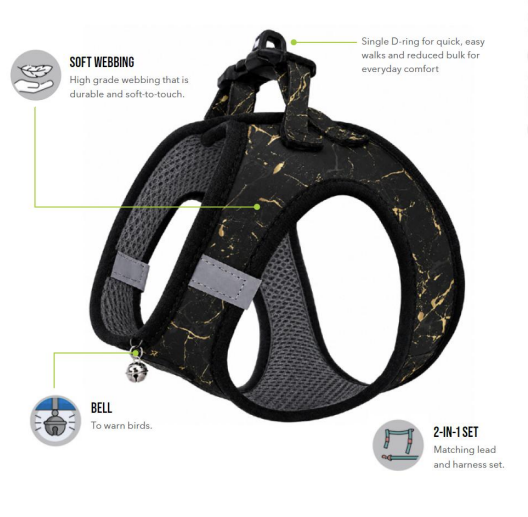 Rogz Fusioncat Soft Harness & Lead - Marble Swirl Black