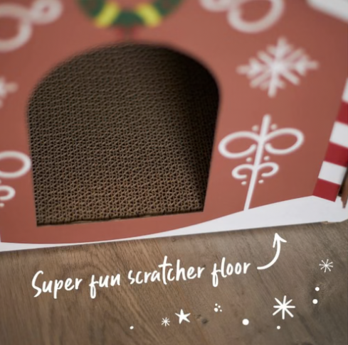 Kitty Christmas Cardboard Gingerbread House Scratcher H 37cm x W 34cm x D 40cm