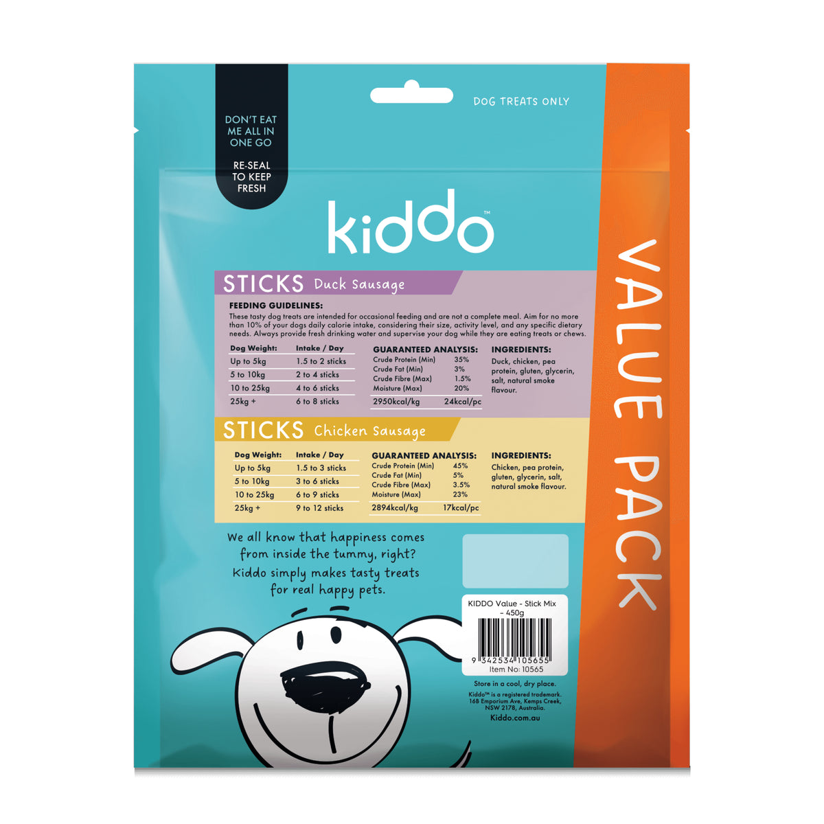 Kiddo Value Stick Mix - Chicken & Duck Sausage - 450g