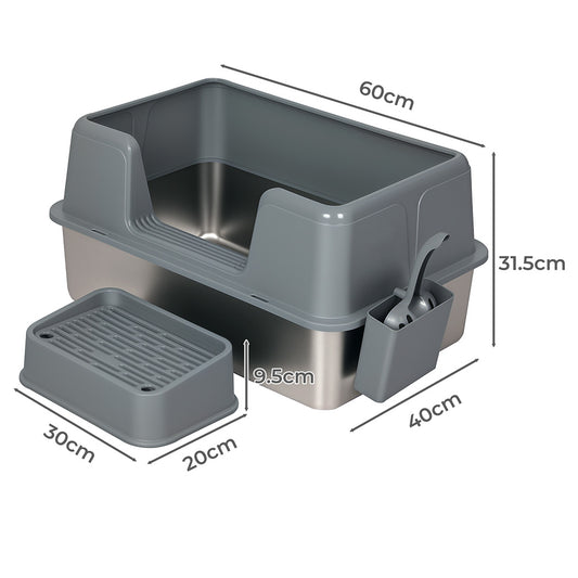 Pawz Stainless Steel Cat Litter Box Large Semi-Enclosed Easy Cleaning Pet Toilet-2065254294902411266