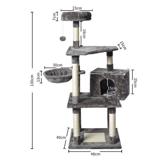 PaWz 130cm Cat Tree Toy Scratching Post Grey-1975420471298101250