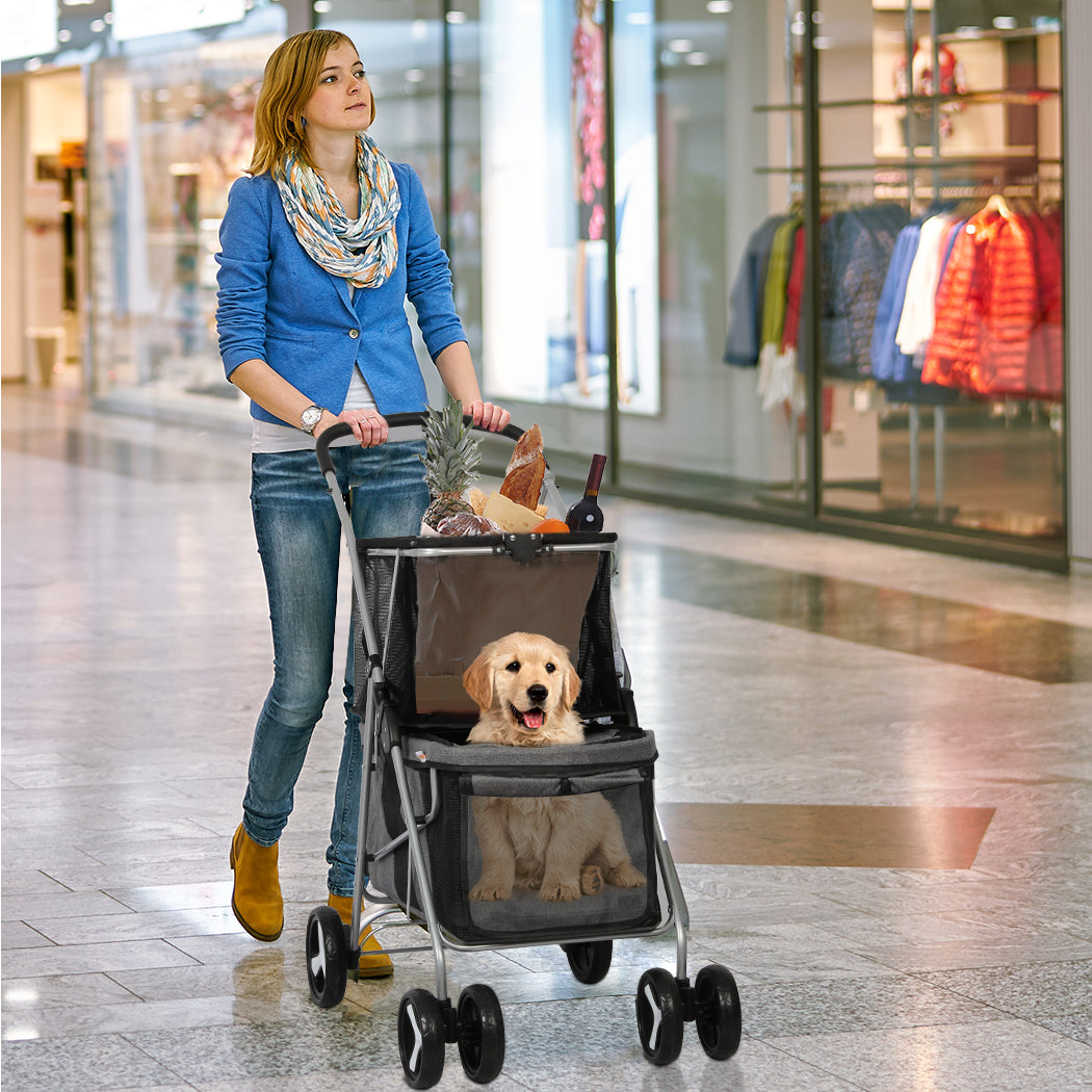 PaWz Pet Stroller 2-Tier Dog Cat Carrier Foldable-1975420407137832967