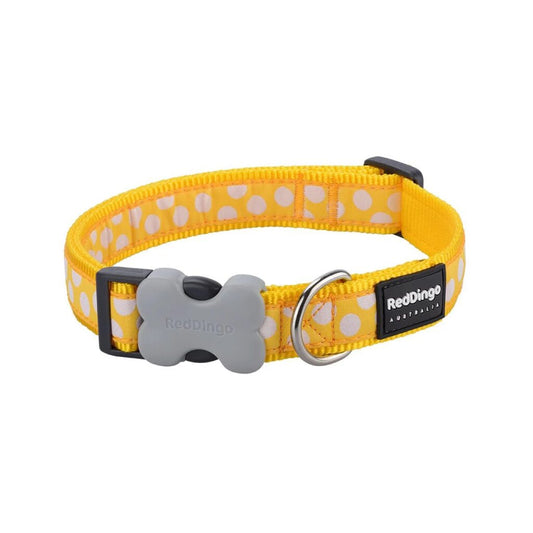 Red Dingo Dog Collar White Spots on Yellow XSMALL