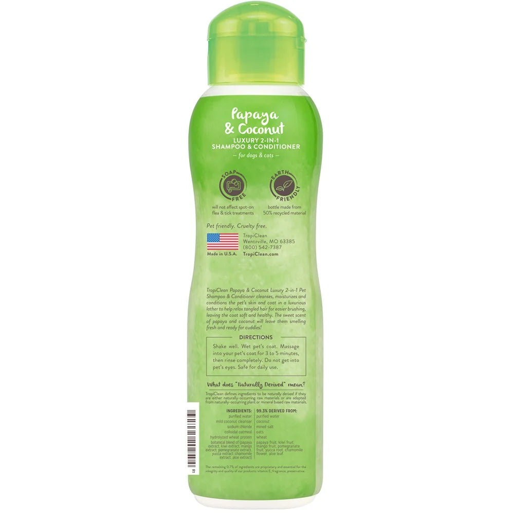 Tropiclean Shampoo & Conditioner Papaya & Coconut 2 in 1 Luxury 592ml