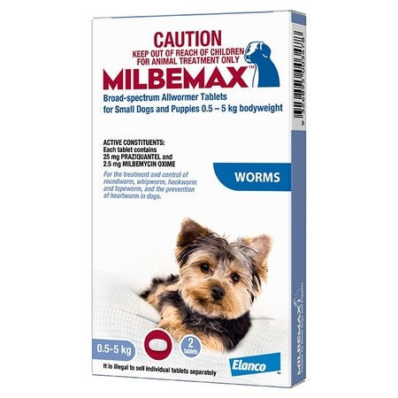 Milbemax Dogs & Puppies Allwormer 0.5 - 5kg 2 Tablets