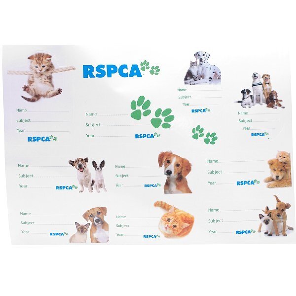 RSPCA School Book Label Sheet Features 10 Labels