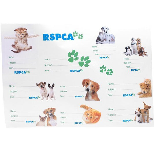 RSPCA School Book Label Sheet Features 10 Labels