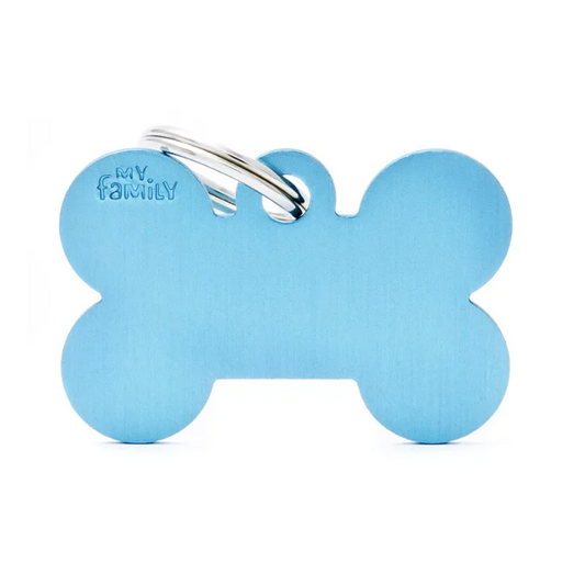 Pet ID Tag Light Blue Chrome Bone