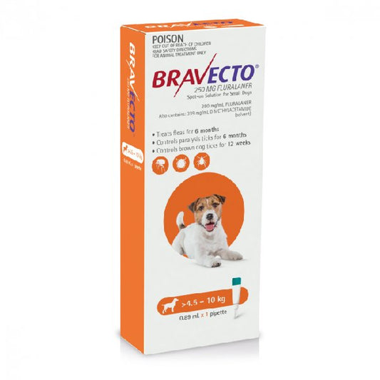 Bravecto Spot On Dog Orange 4.5 to 10kg Single
