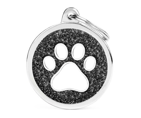 Dog Tag Shine Circle Paw Black