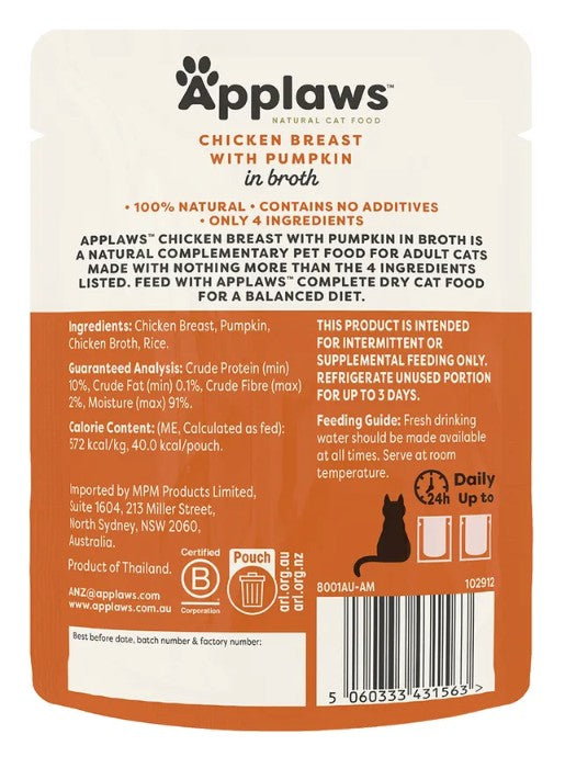 Applaws Cat Broth Pouch Chicken & Pumpkin 16 X 70g