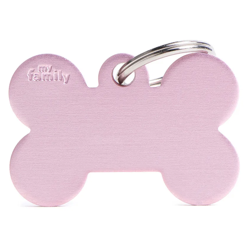 Pet ID Tag Aluminium H'made Bone Pastel Pink Large