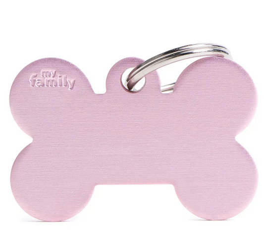 Pet ID Tag Aluminium H'made Bone Pastel Pink Large