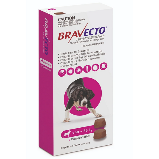 Bravecto Chews for Dogs Pink 40-56kg 2pack