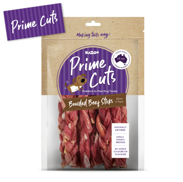 Kazoo Prime Cuts Braided Beef Sticks 20cm - 6 Pack