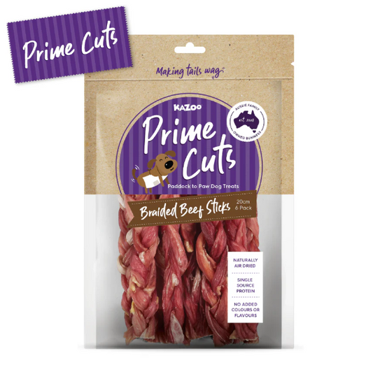 Kazoo Prime Cuts Braided Beef Sticks 20cm - 6 Pack
