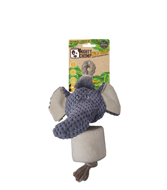 Furkidz Mighty Chomp Safari Coffee Wood - Elephant w/Rope 25cm