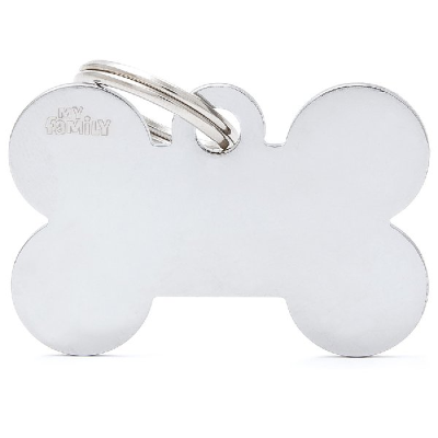 Pet ID Tag Aluminium Chrome Bone