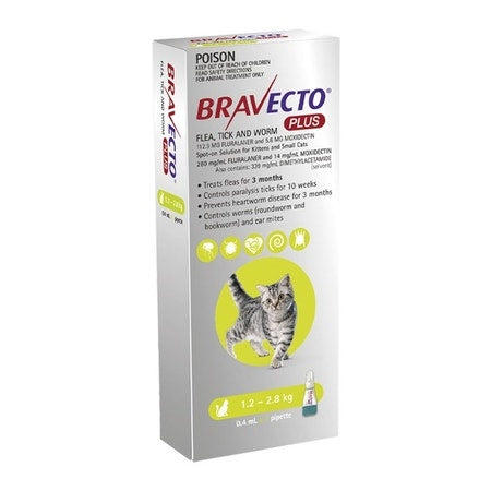 Bravecto Plus For Cats and Kittens Green 1.2 > 2.8KG 1 PACK