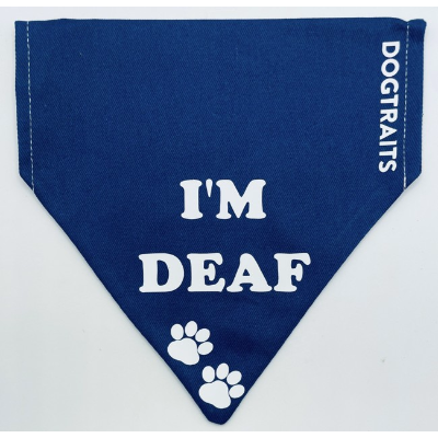 Dog Traits Bandana Navy 'I'm Deaf'
