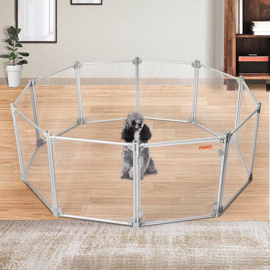 Pawz Pet Playpen Transparent Acrylic Clear Folding Dog Fence Kennel 10 Panel-1975420379447037958