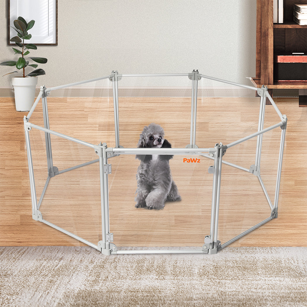 Pawz Pet Playpen Transparent Acrylic Clear Folding Dog Fence Kennel 8 Panel-1975420379035996166