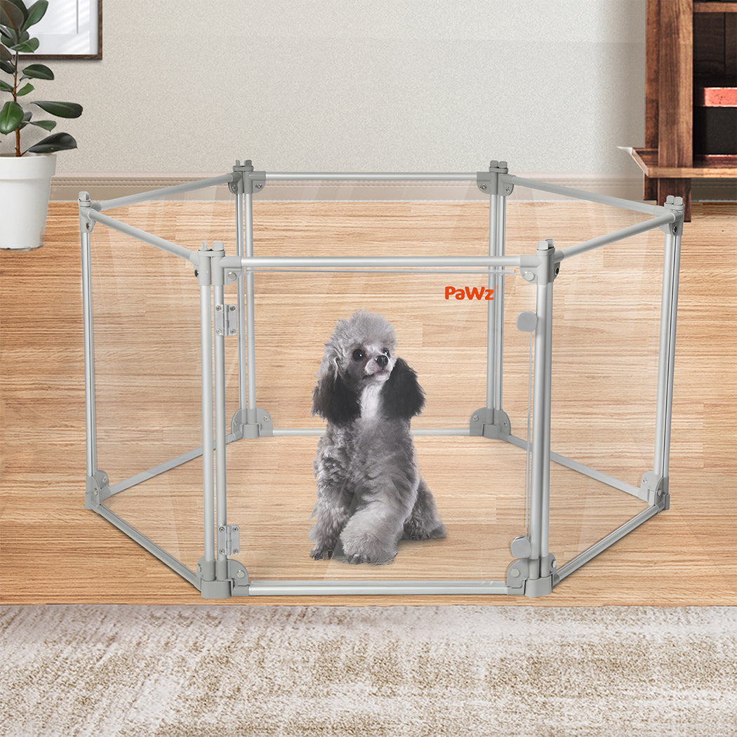 Pawz Pet Playpen Transparent Acrylic Clear Folding Dog Fence Kennel 6 Panel-1975420378624954374