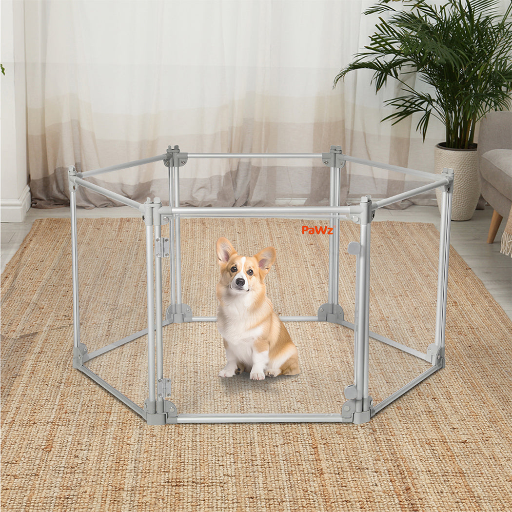 Pawz Pet Playpen Transparent Acrylic Clear Folding Dog Fence Kennel 6 Panel-1975420378624954375