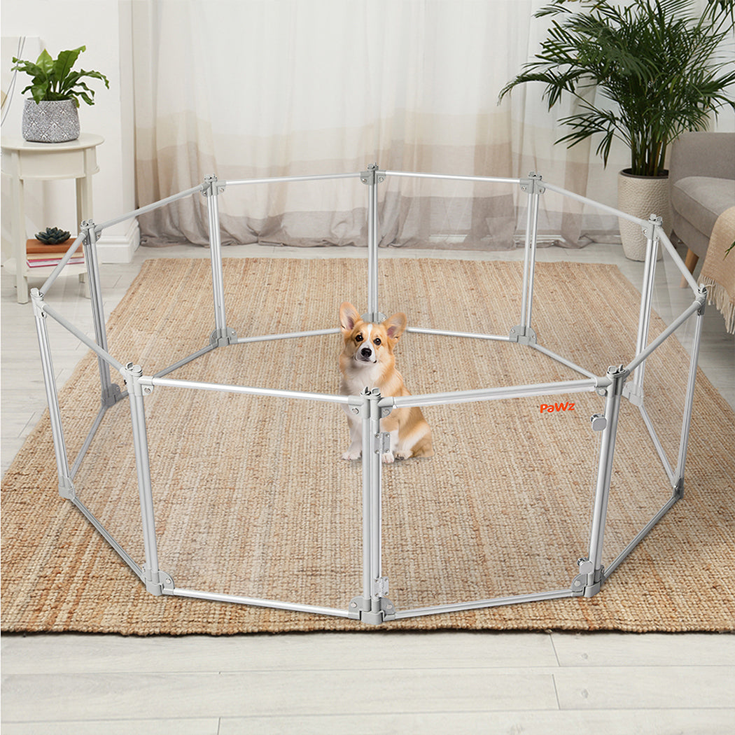 Pawz Pet Playpen Transparent Acrylic Clear Folding Dog Fence Kennel 10 Panel-1975420379447037959