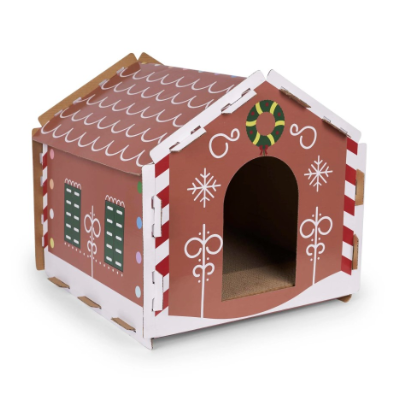 Kitty Christmas Cardboard Gingerbread House Scratcher