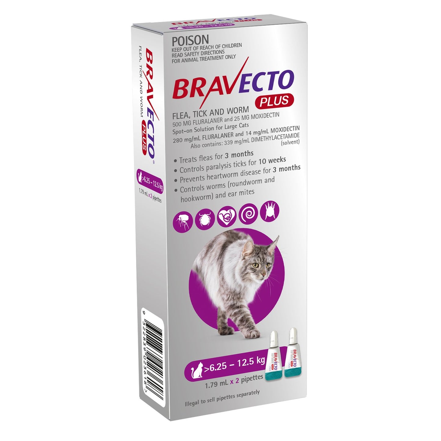 Bravecto Plus Cat Purple 6.25 to 12.5kg 2 Pack