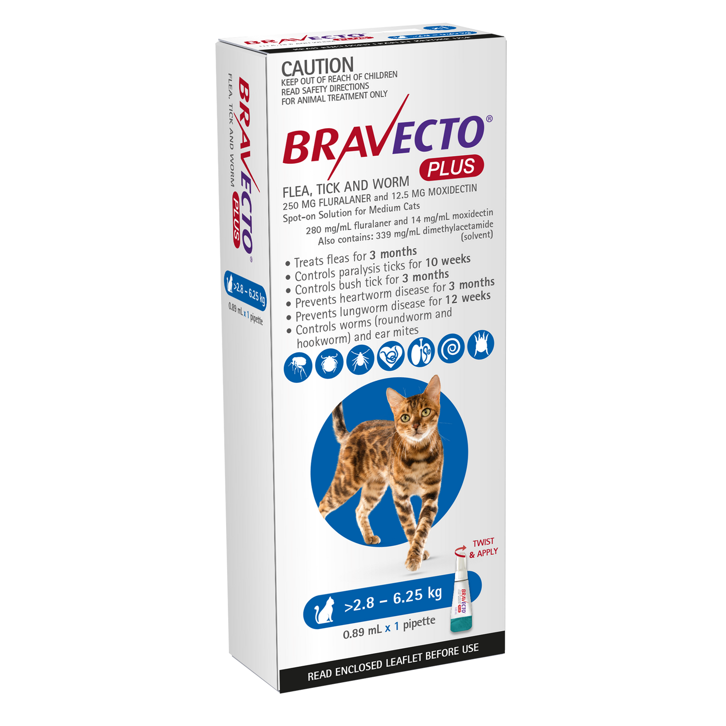 Bravecto Plus For Cats Blue 2.8 to 6.25kg