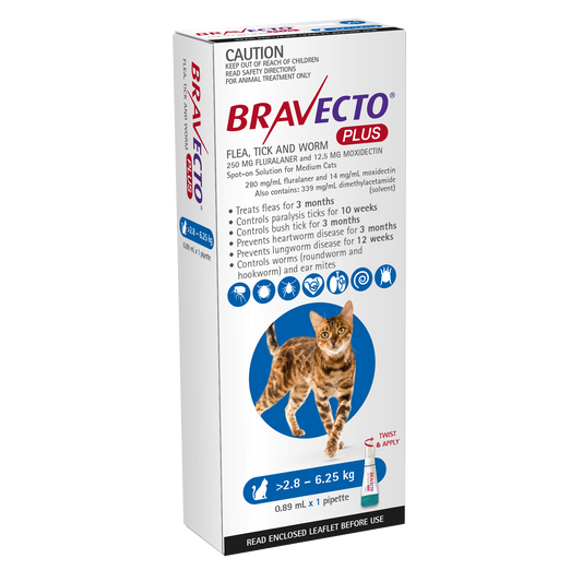 Bravecto Plus For Cats Blue 2.8 to 6.25kg