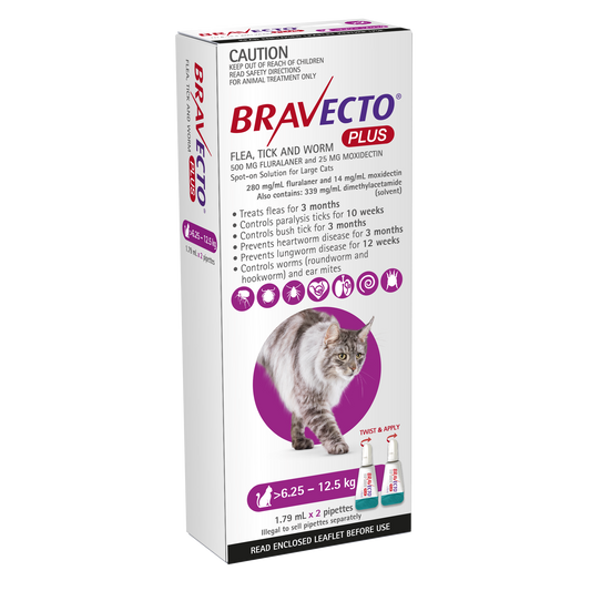 Bravecto Plus Cat Purple 6.25 to 12.5kg 2 Pack