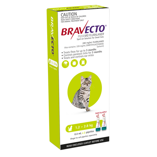 Bravecto Spot On Cats Green 1.2 to 2.8kg 2 Pack